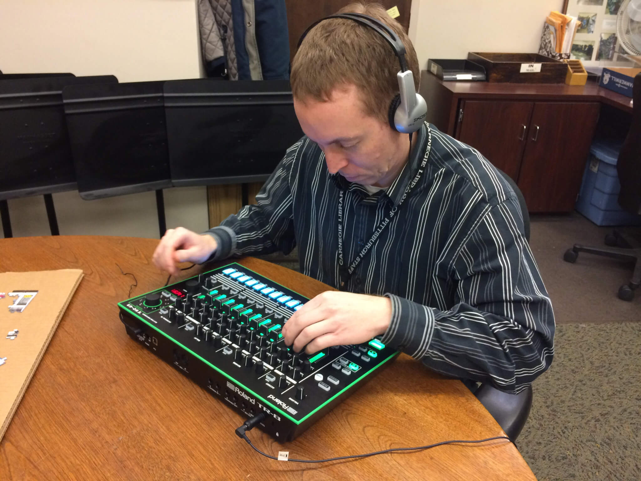 Music librarian Tim W creating disco beats with the Roland TR-8.