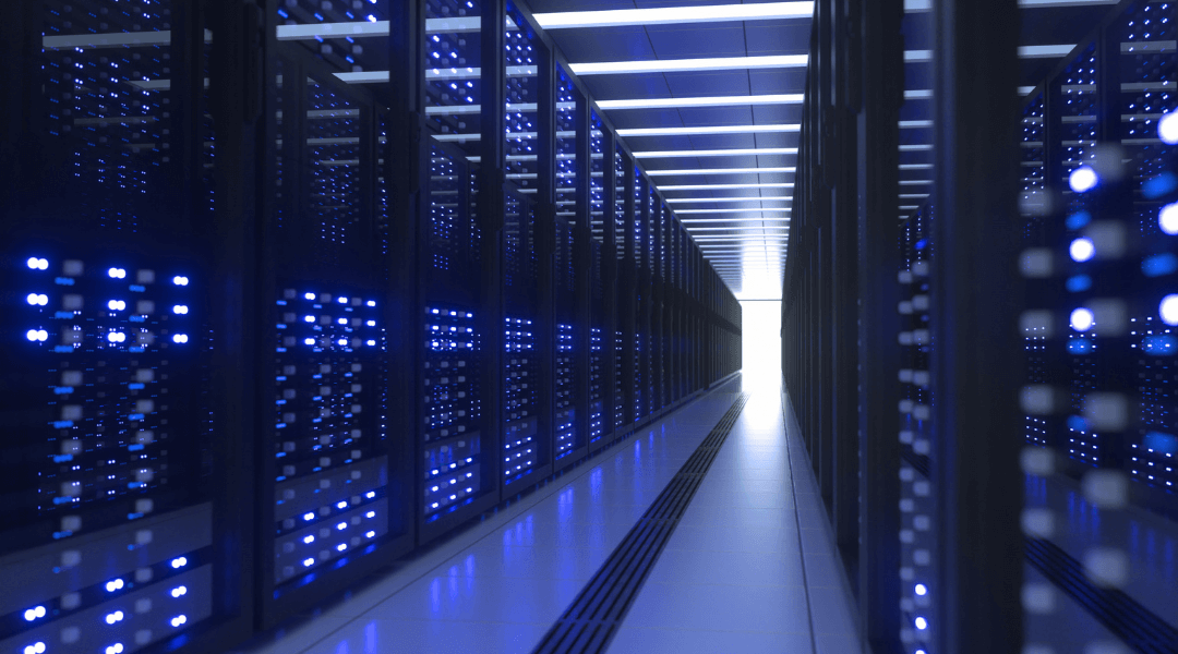 a long row of servers in a data center