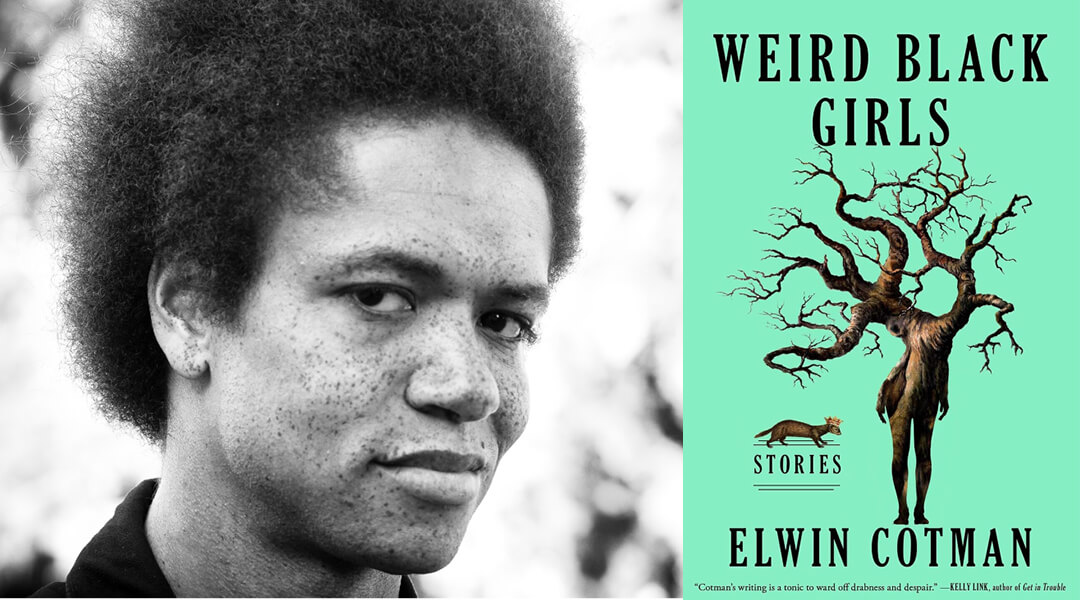 Author Elwin Cotwin next to cover of his book, Wild Black Girls