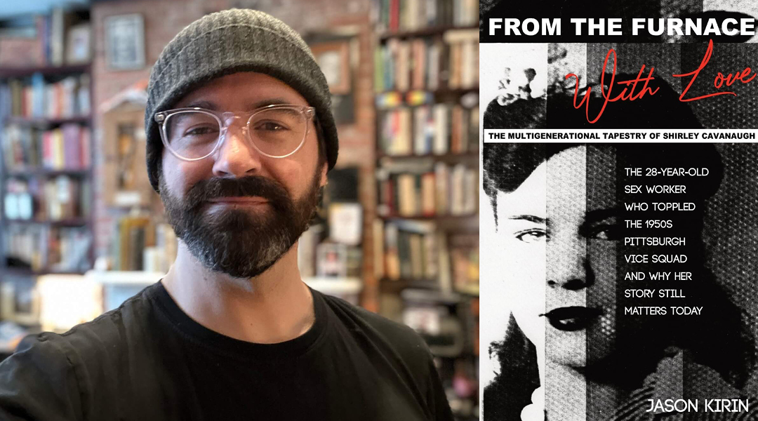 Author Jason Kirin next to the cover of his book.