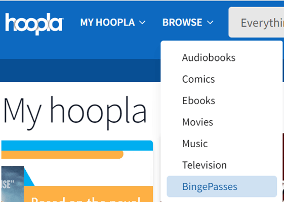 Screen shot of hoopla Binge Pass