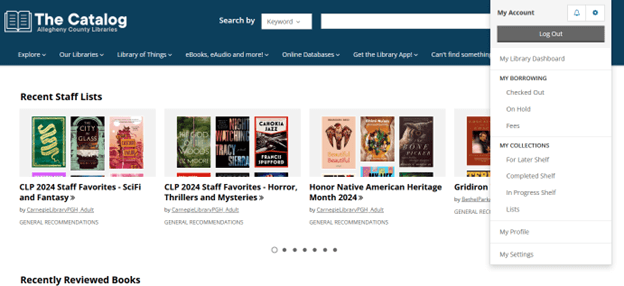 Screen shot of catalog staff picks